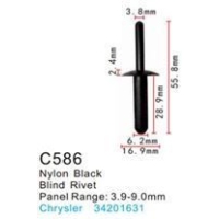 Клипса для крепления внутренней обшивки а/м Крайслер пластиковая (100шт/уп.) C0586(Chrysler)